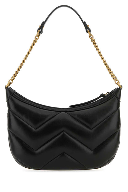 Gucci Women Black Leather Gg Marmont Shoulder Bag by Luosophy