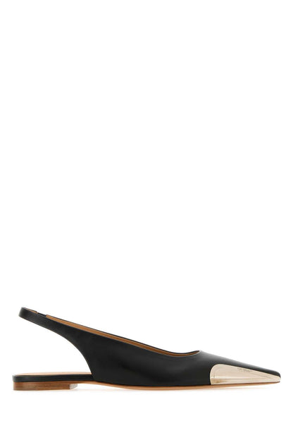Off White Women Black Leather Ballerinas
