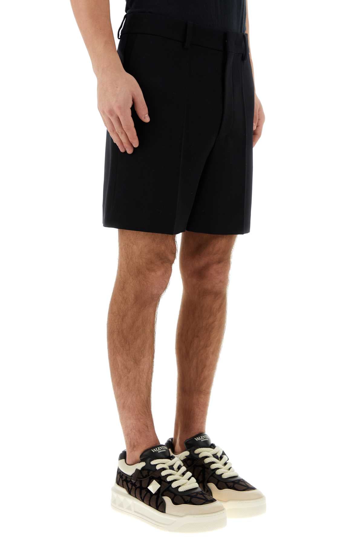 Valentino Garavani Men Black Wool Bermuda Shorts by Luosophy