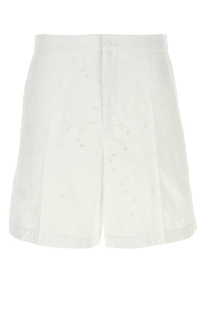 Valentino Garavani Men White Cotton Blend Bermuda Shorts by Luosophy