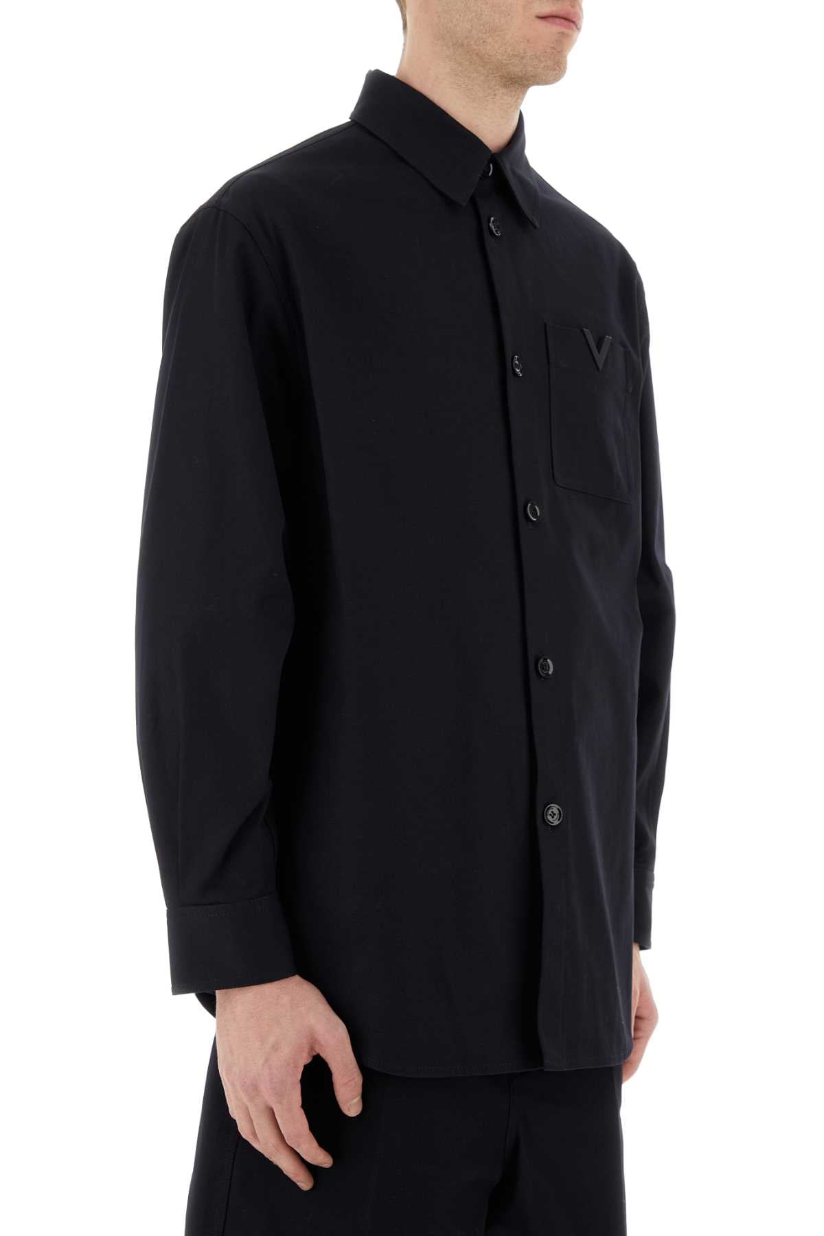 Valentino Garavani Men Midnight Blue Stretch Cotton Shirt by Luosophy