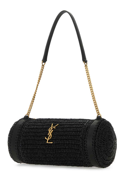 Saint Laurent Women Black Raffia And Leather Cassandre Shoulder Bag by Luosophy