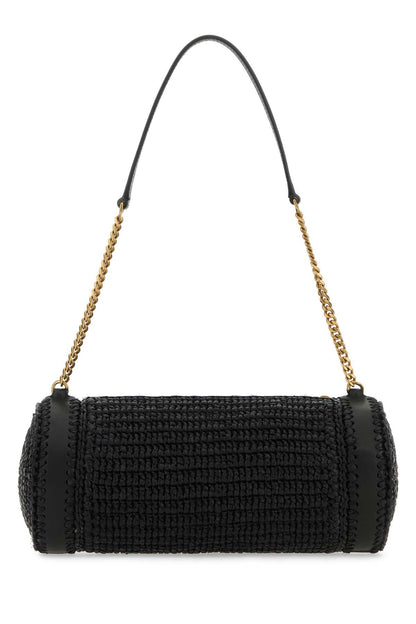Saint Laurent Women Black Raffia And Leather Cassandre Shoulder Bag by Luosophy