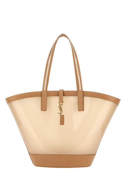 Saint Laurent Women Two-Tone Vinyl And Leather Panier Shopping Bag by Luosophy