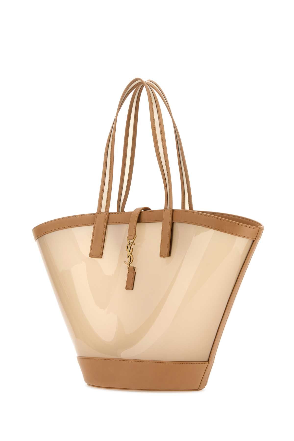 Saint Laurent Women Two-Tone Vinyl And Leather Panier Shopping Bag by Luosophy