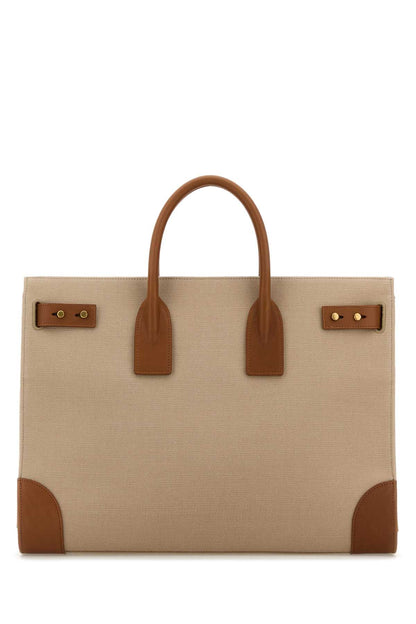 Saint Laurent Men Two-Tone Canvas And Leather Large Sac De Jour Handbag by Luosophy