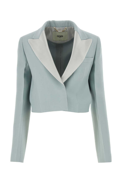 Fendi Women Powder Blue Wool Blend Blazer by Luosophy