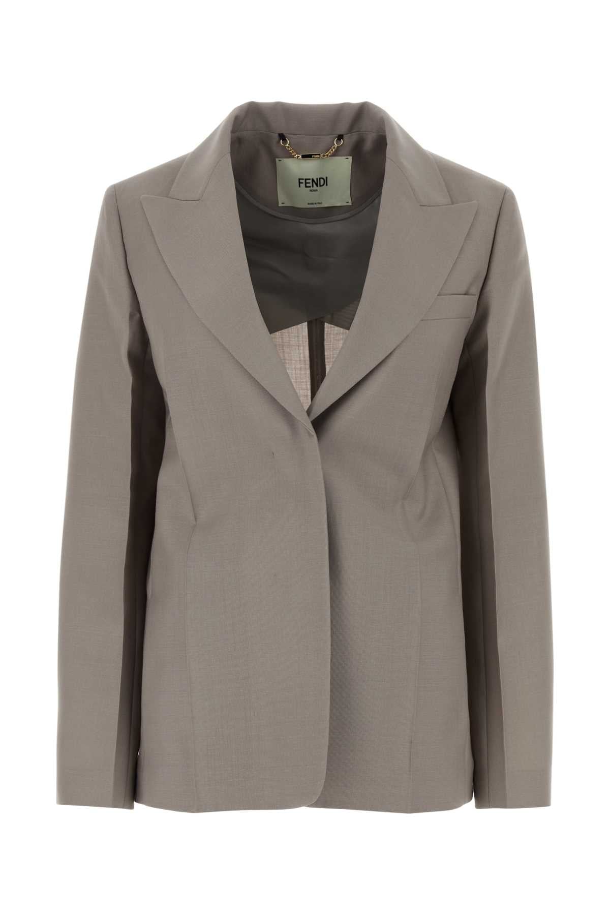 Fendi Women Dove Grey Mohair Blend Blazer by Luosophy