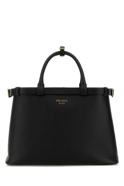 Prada Women Black Leather Medium Prada Buckle Handbag by Luosophy