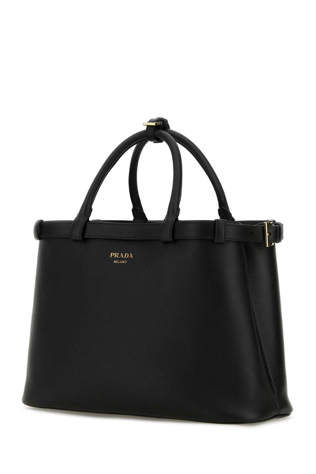 Prada Women Black Leather Medium Prada Buckle Handbag by Luosophy