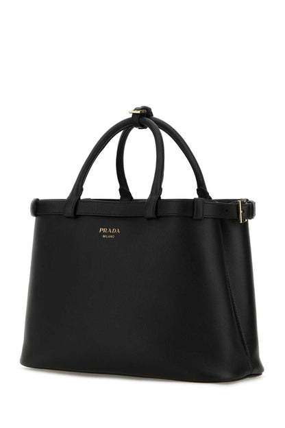 Prada Women Black Leather Medium Prada Buckle Handbag by Luosophy