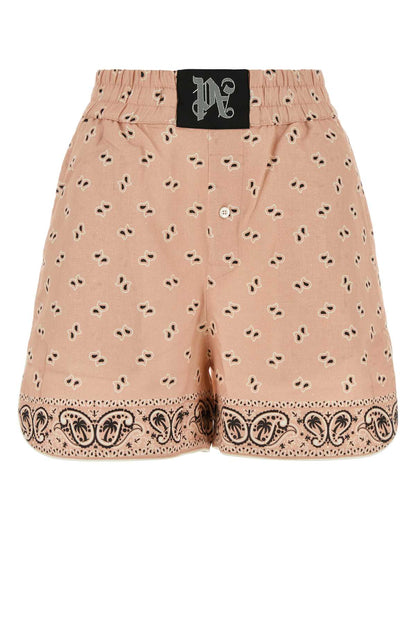 Palm Angels Women Printed Linen Blend Shorts by Luosophy