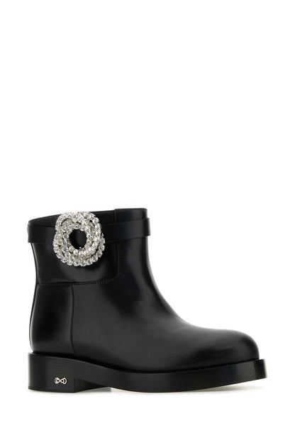 Mach&amp;Mach Women Black Leather Galaxy Ankle Boots