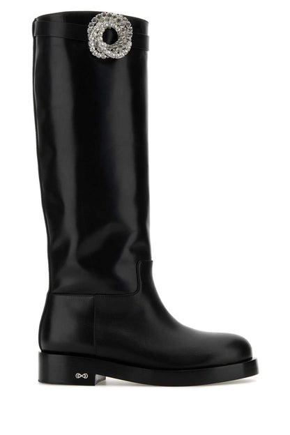 Mach&amp;Mach Women Black Leather Galaxy Riding Boots