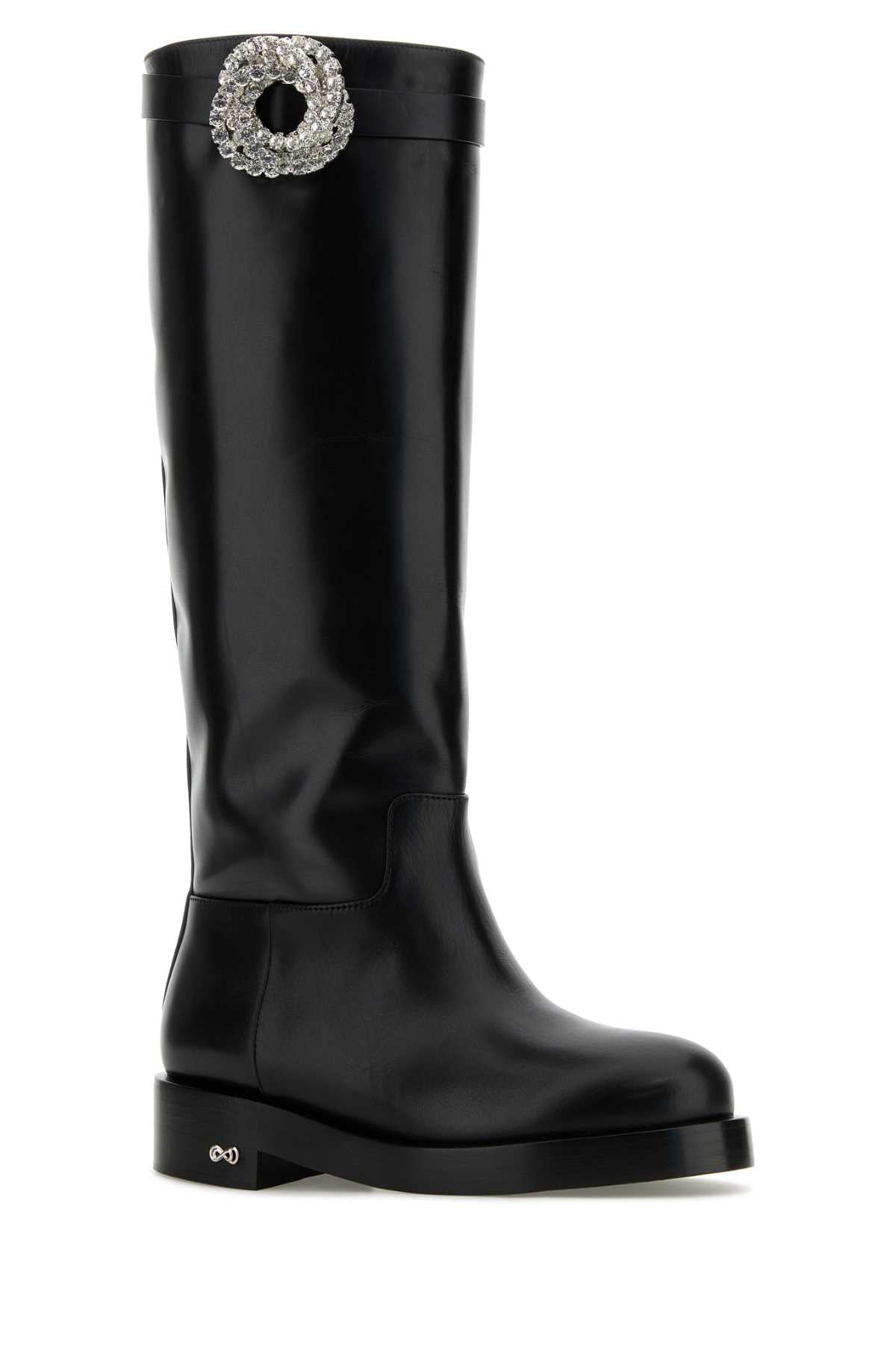 Mach&amp;Mach Women Black Leather Galaxy Riding Boots