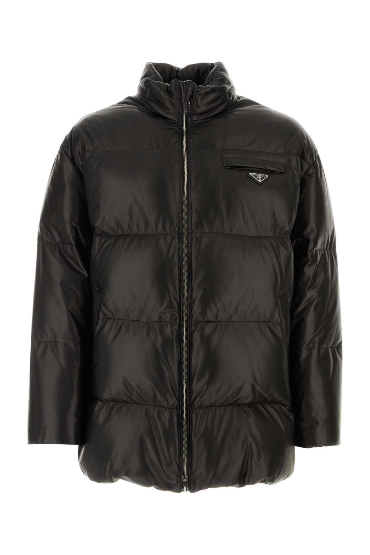 Prada Men Black Nappa Leather Down Jacket by Luosophy