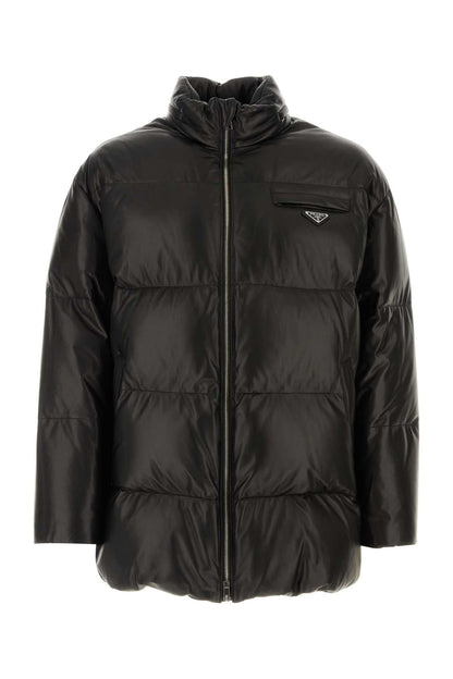 Prada Men Black Nappa Leather Down Jacket by Luosophy