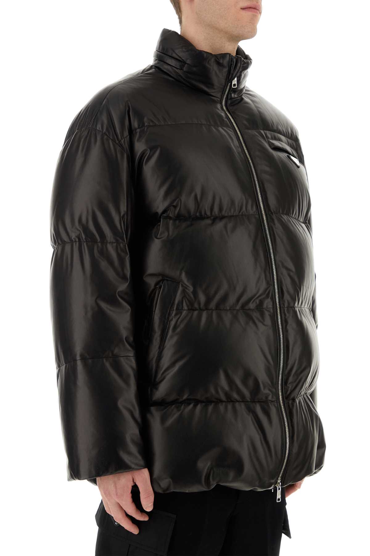 Prada Men Black Nappa Leather Down Jacket by Luosophy