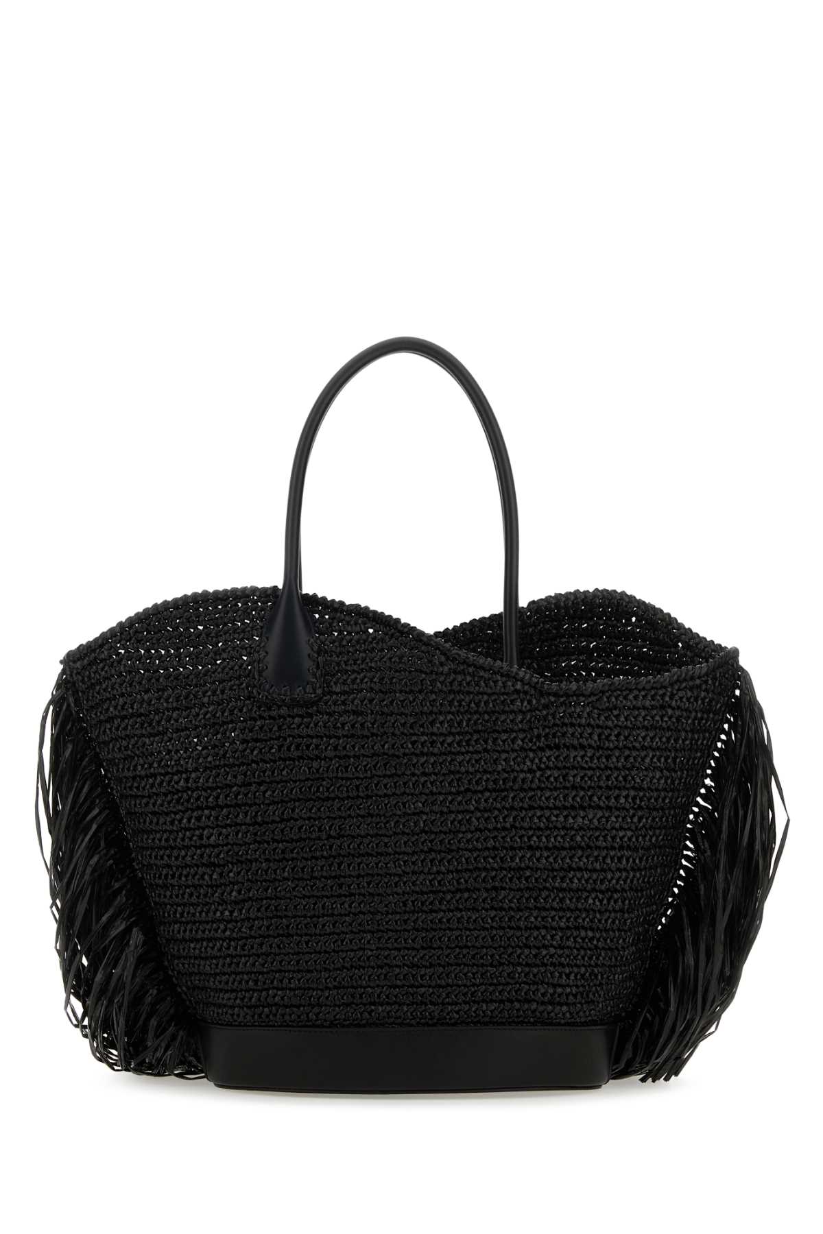 Salvatore Ferragamo Women Black Raffia And Leather Big Shopping Bag by Luosophy