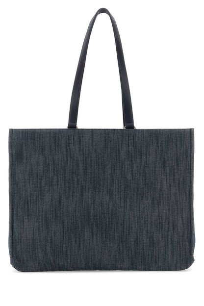 Salvatore Ferragamo Women Blue Denim Large Tt Sign Shopping Bag by Luosophy