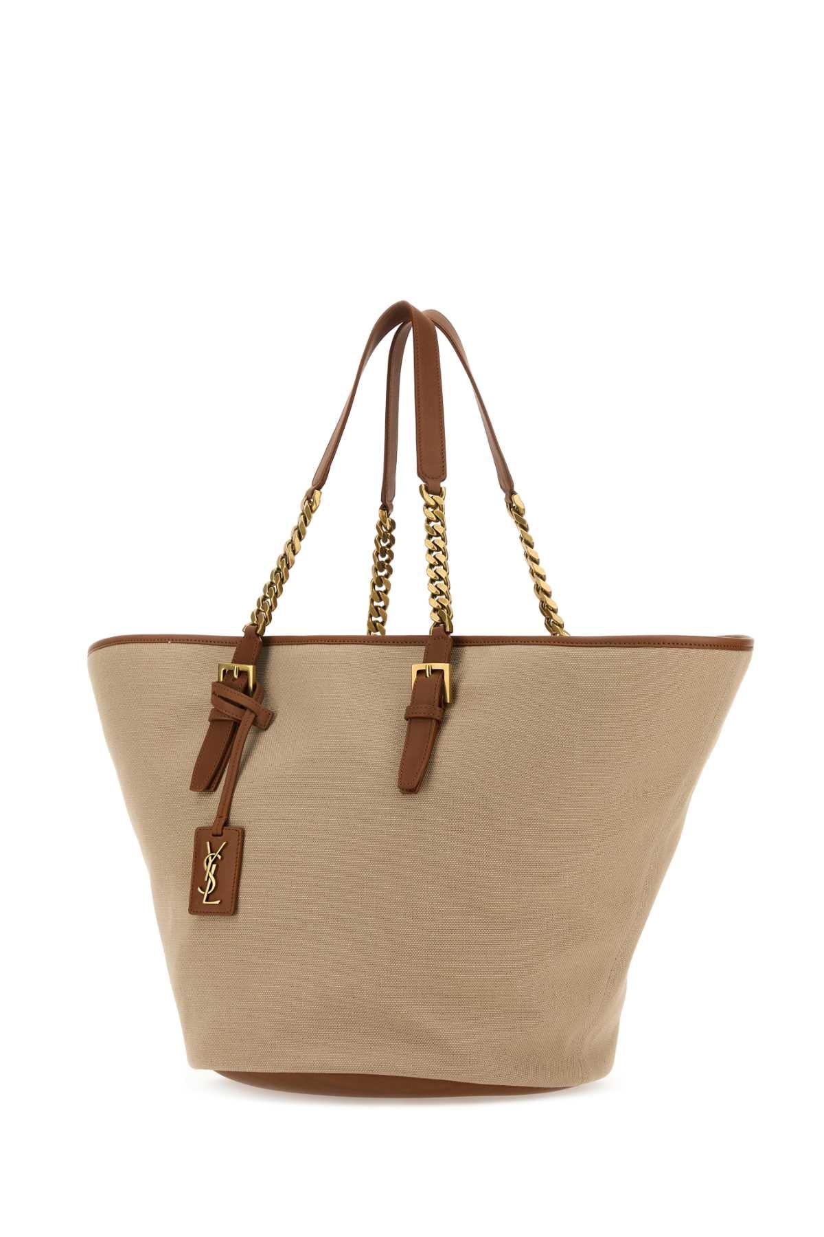 Saint Laurent Women Cappuccino Canvas Panier Shopping Bag by Luosophy