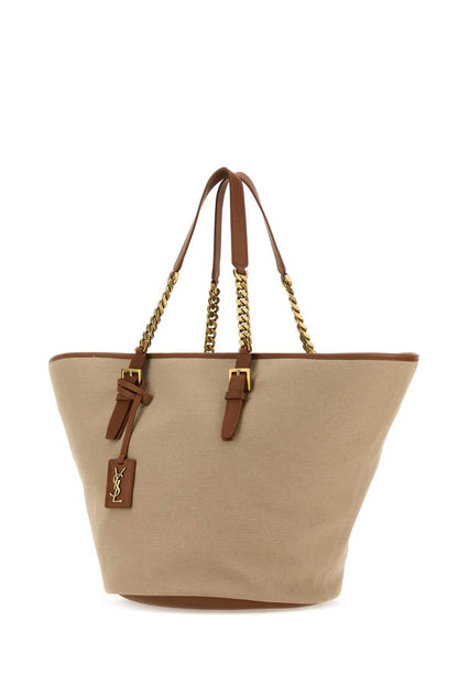 Saint Laurent Women Cappuccino Canvas Panier Shopping Bag by Luosophy