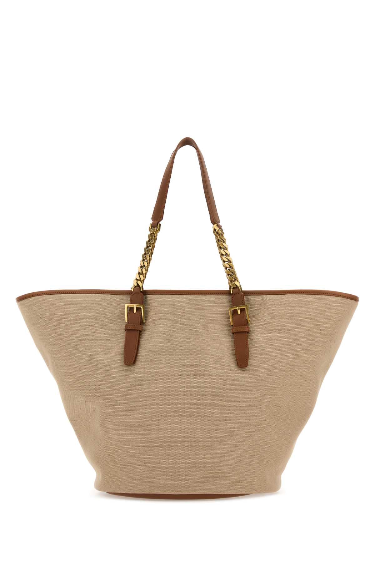 Saint Laurent Women Cappuccino Canvas Panier Shopping Bag by Luosophy