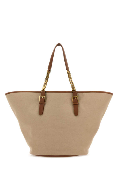Saint Laurent Women Cappuccino Canvas Panier Shopping Bag by Luosophy