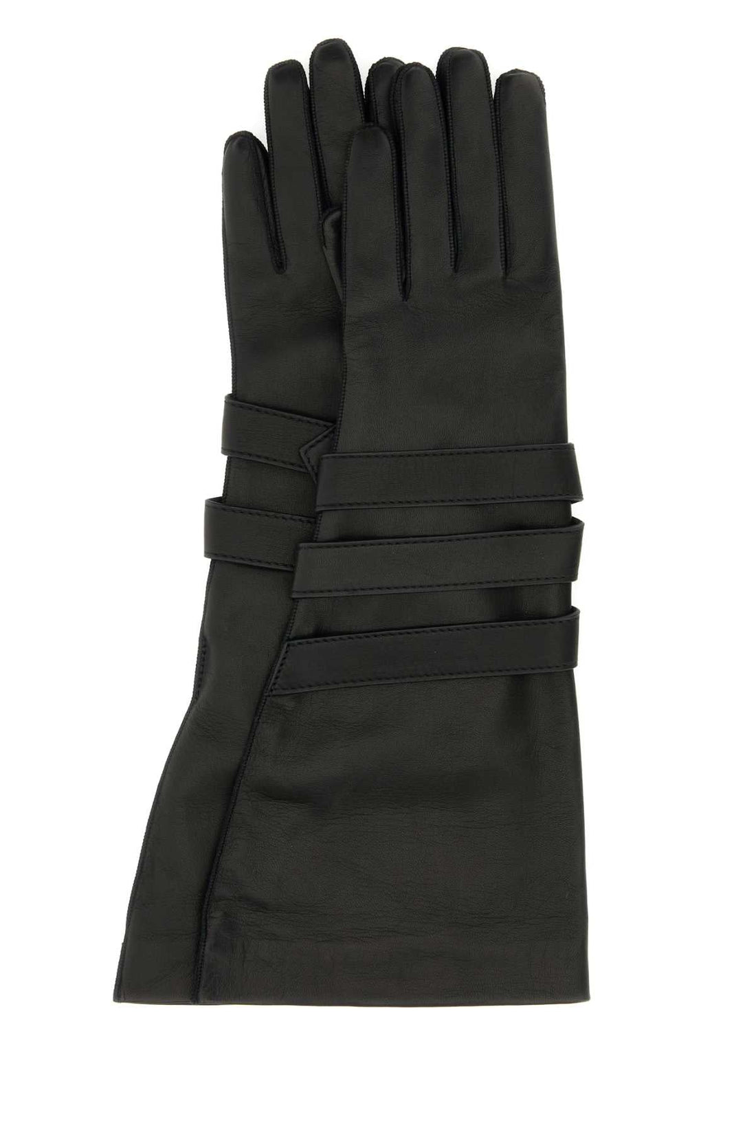 Saint Laurent Women Black Leather Gloves by Luosophy