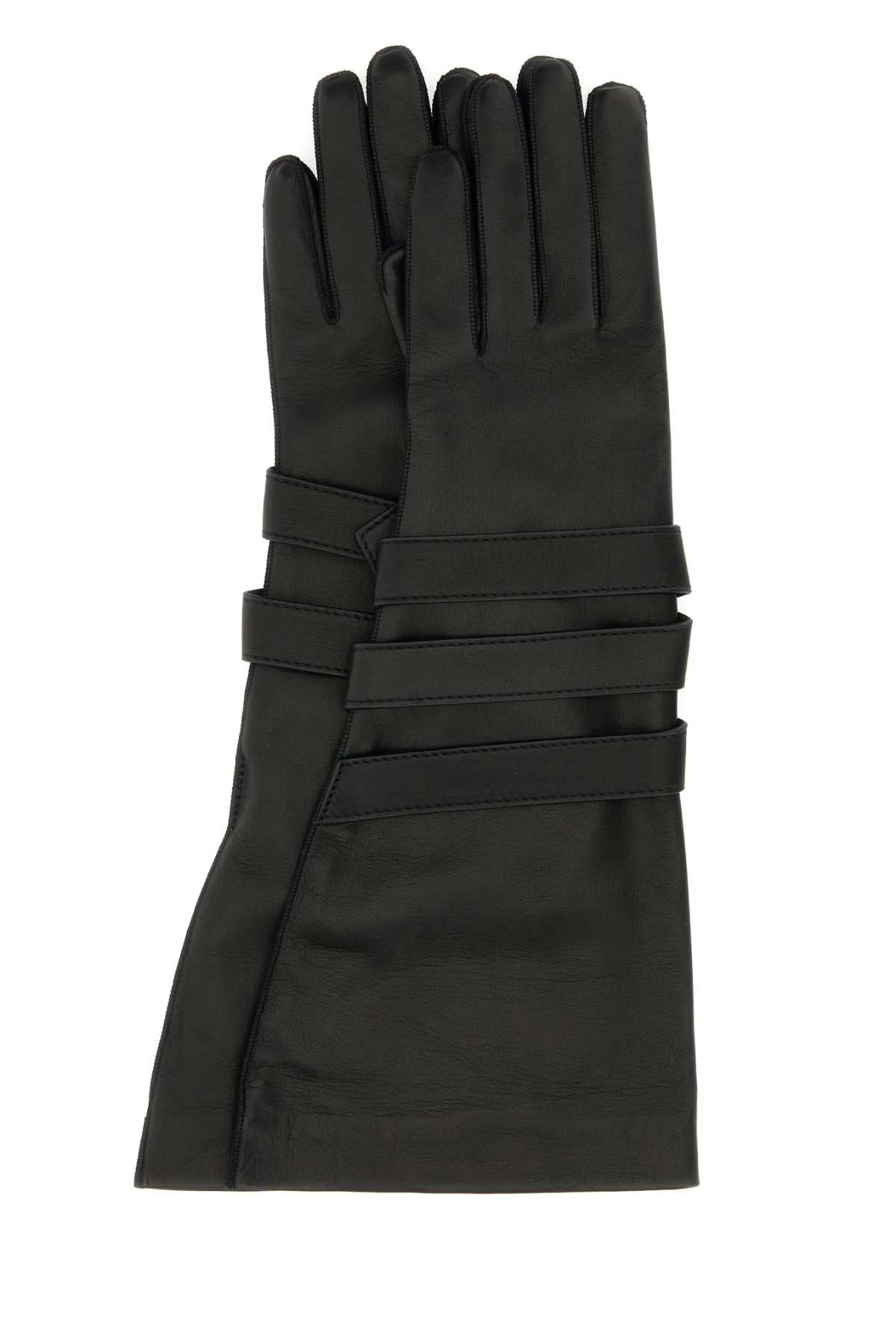 Saint Laurent Women Black Leather Gloves by Luosophy