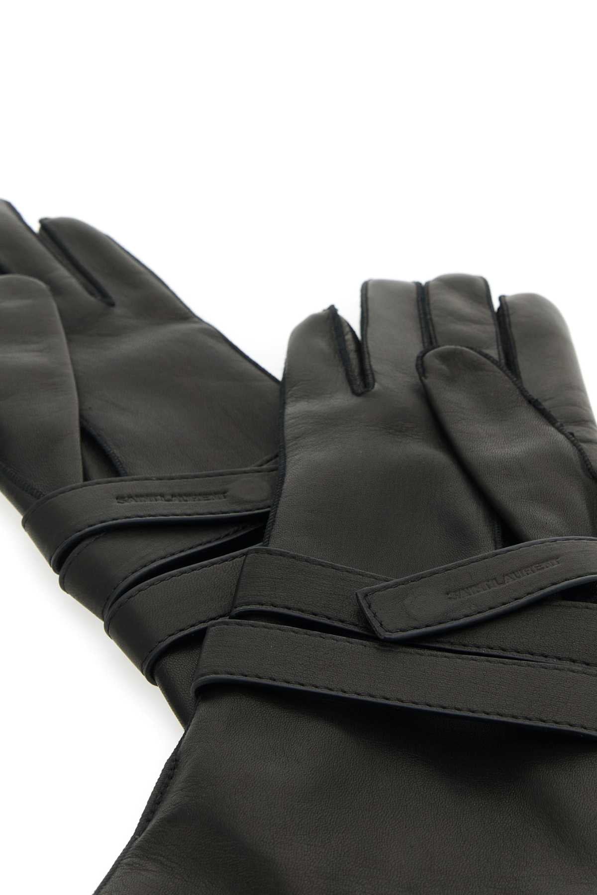 Saint Laurent Women Black Leather Gloves by Luosophy