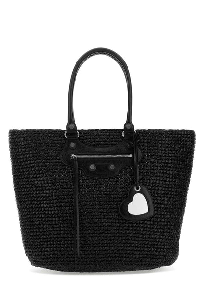 Balenciaga Women Black Raffia Large Le Cagole Panier Shopping Bag by Luosophy