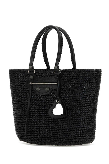 Balenciaga Women Black Raffia Large Le Cagole Panier Shopping Bag by Luosophy