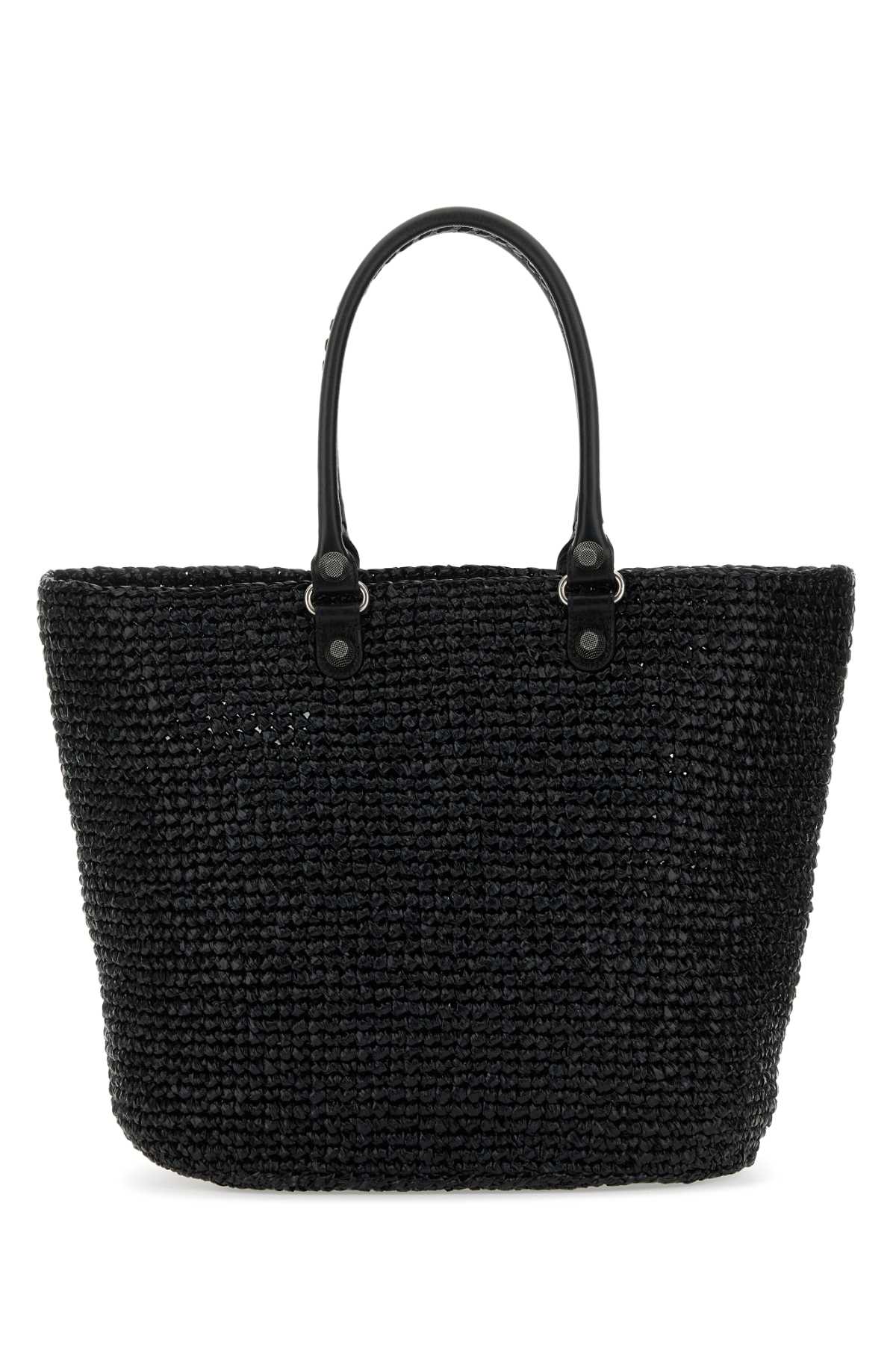 Balenciaga Women Black Raffia Large Le Cagole Panier Shopping Bag by Luosophy