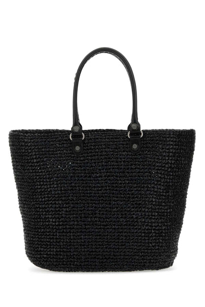 Balenciaga Women Black Raffia Large Le Cagole Panier Shopping Bag by Luosophy