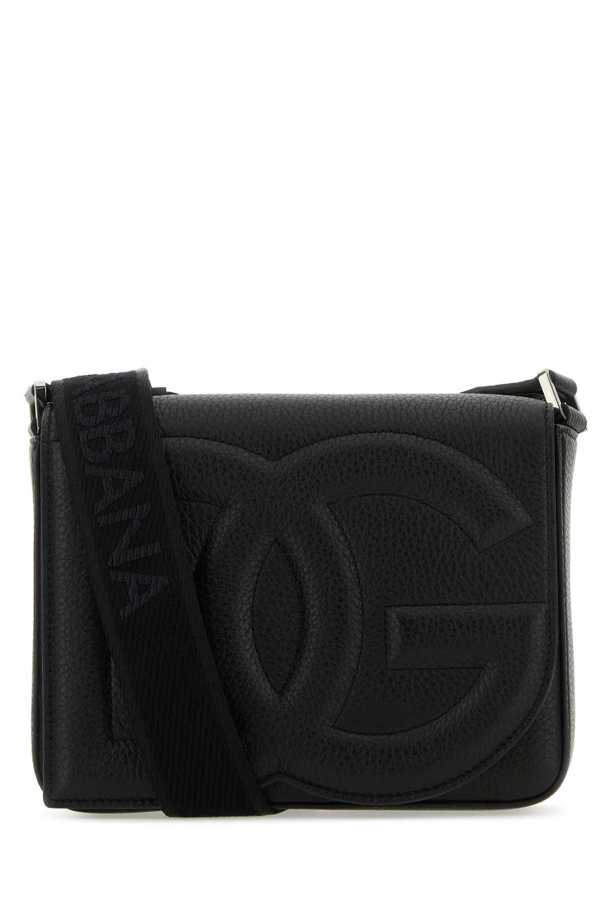 Dolce &amp; Gabbana Men Black Leather Medium Dg Logo Crossbody Bag by Luosophy