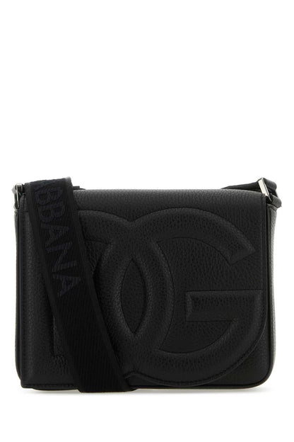 Dolce &amp; Gabbana Men Black Leather Medium Dg Logo Crossbody Bag by Luosophy