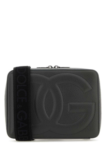 Dolce &amp; Gabbana Men Dark Grey Leather Crossbody Bag by Luosophy
