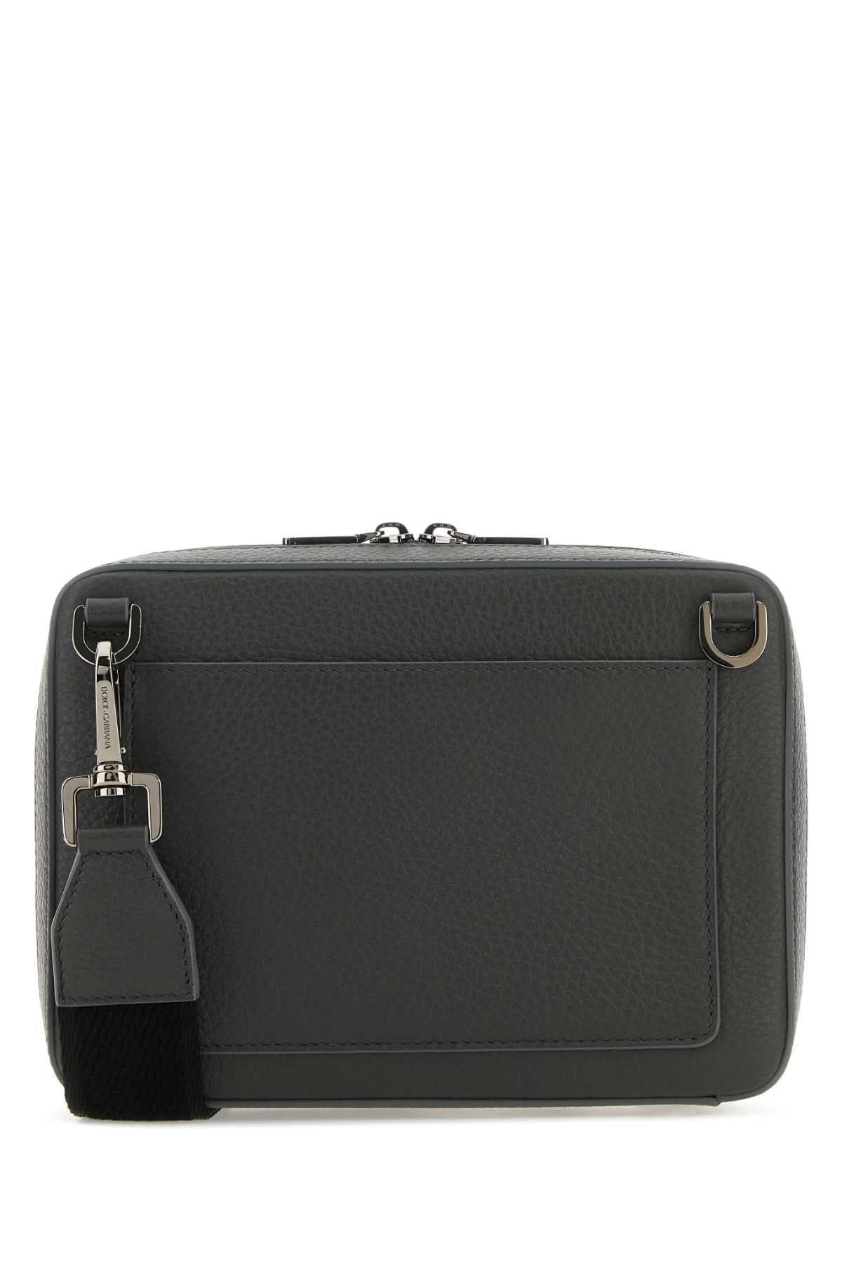Dolce &amp; Gabbana Men Dark Grey Leather Crossbody Bag by Luosophy