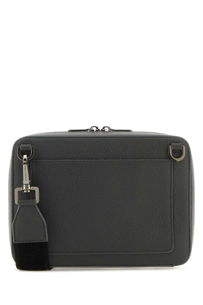 Dolce &amp; Gabbana Men Dark Grey Leather Crossbody Bag by Luosophy