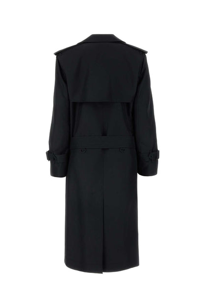 Burberry Women Black Silk Blend Trench Coat by Luosophy