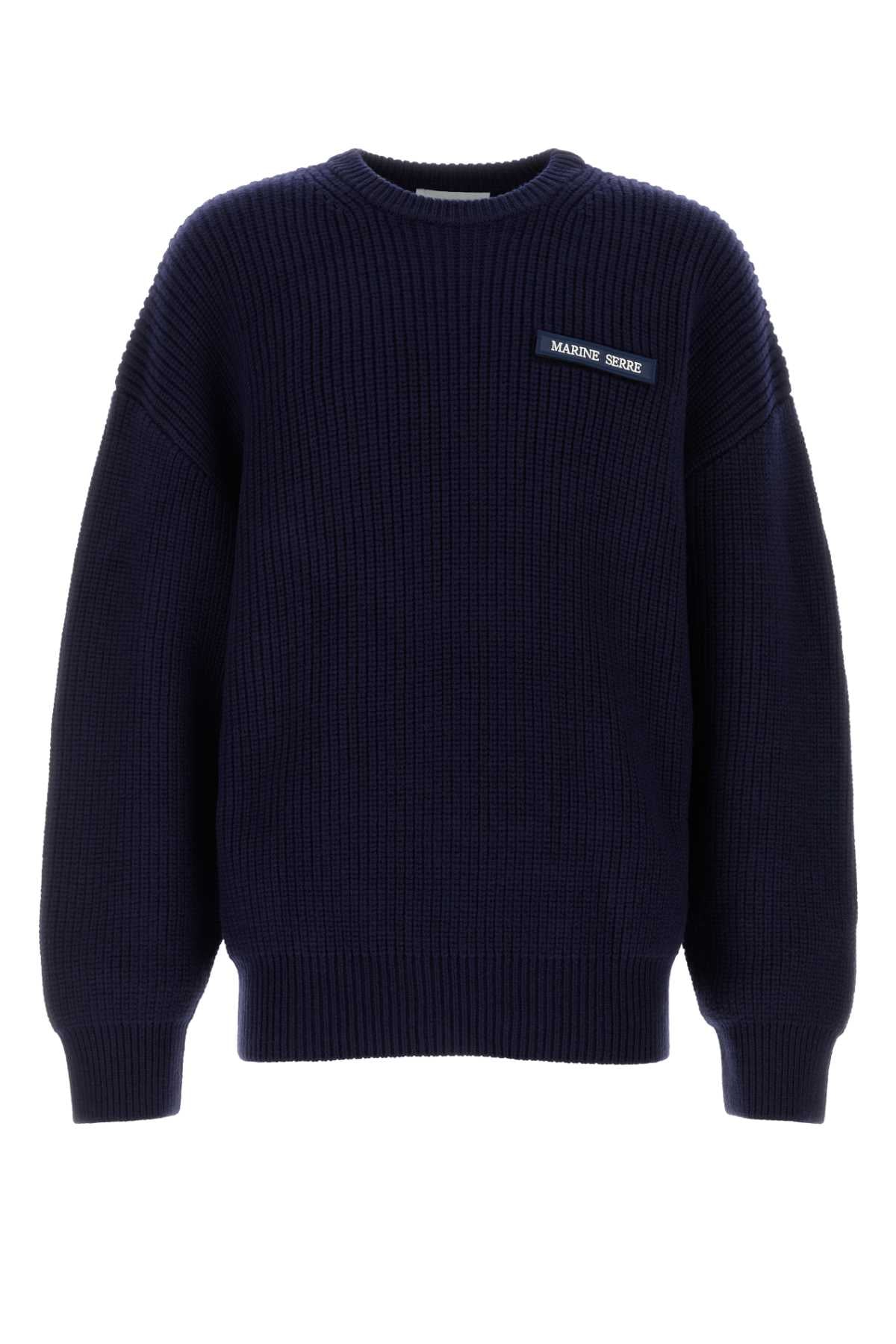 Marine Serre Men Navy Blue Wool Sweater by Luosophy