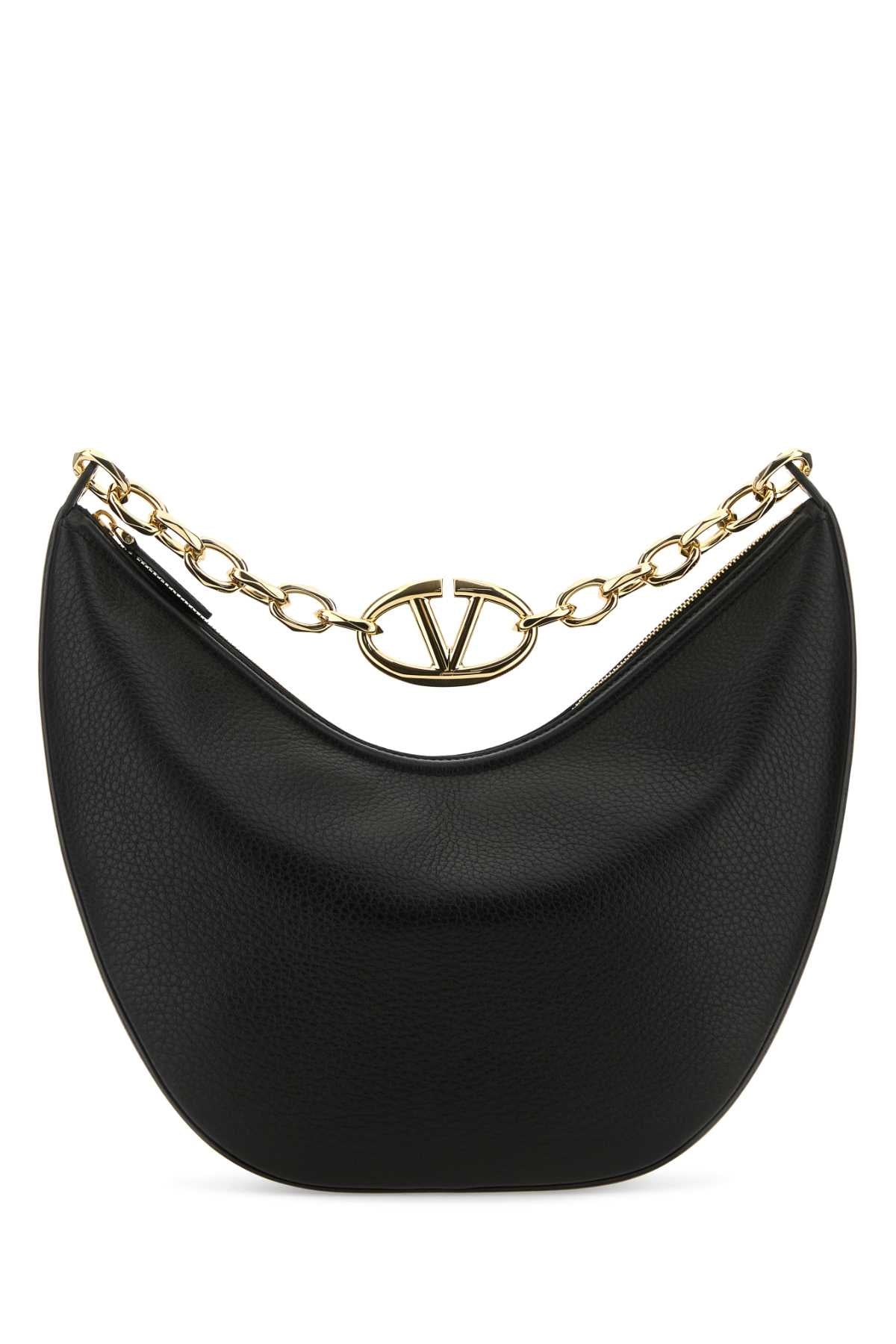 Valentino Garavani Women Black Leather Medium Hobo Vlogo Moon Shoulder Bag by Luosophy