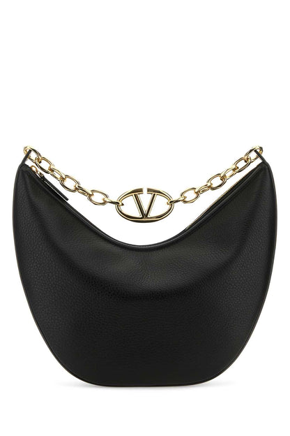 Valentino Garavani Women Black Leather Medium Hobo Vlogo Moon Shoulder Bag by Luosophy