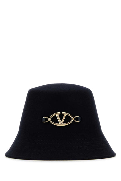 Valentino Garavani Women Midnight Blue Felt Bucket Hat by Luosophy