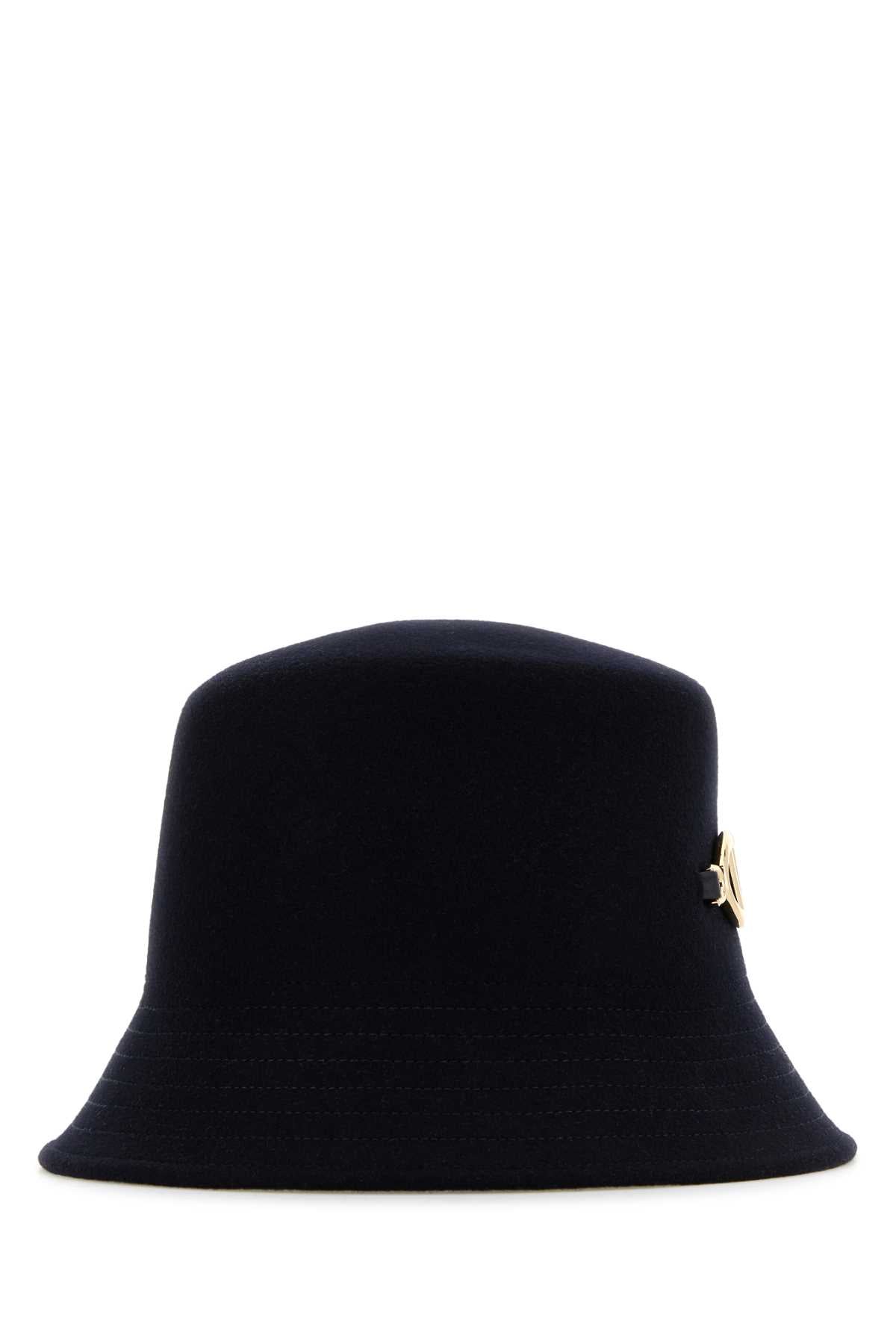 Valentino Garavani Women Midnight Blue Felt Bucket Hat by Luosophy