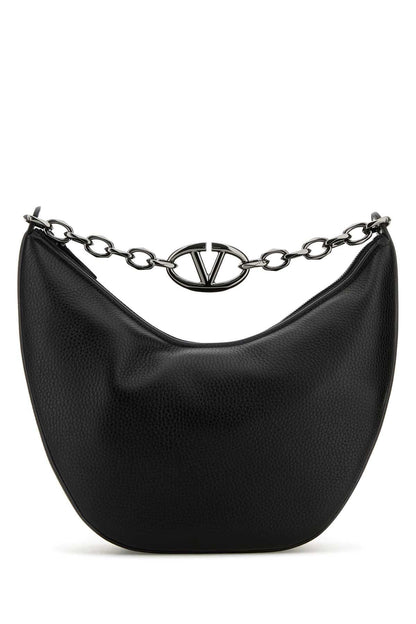 Valentino Garavani Men Black Leather Hobo Vlogo Moon Shoulder Bag by Luosophy