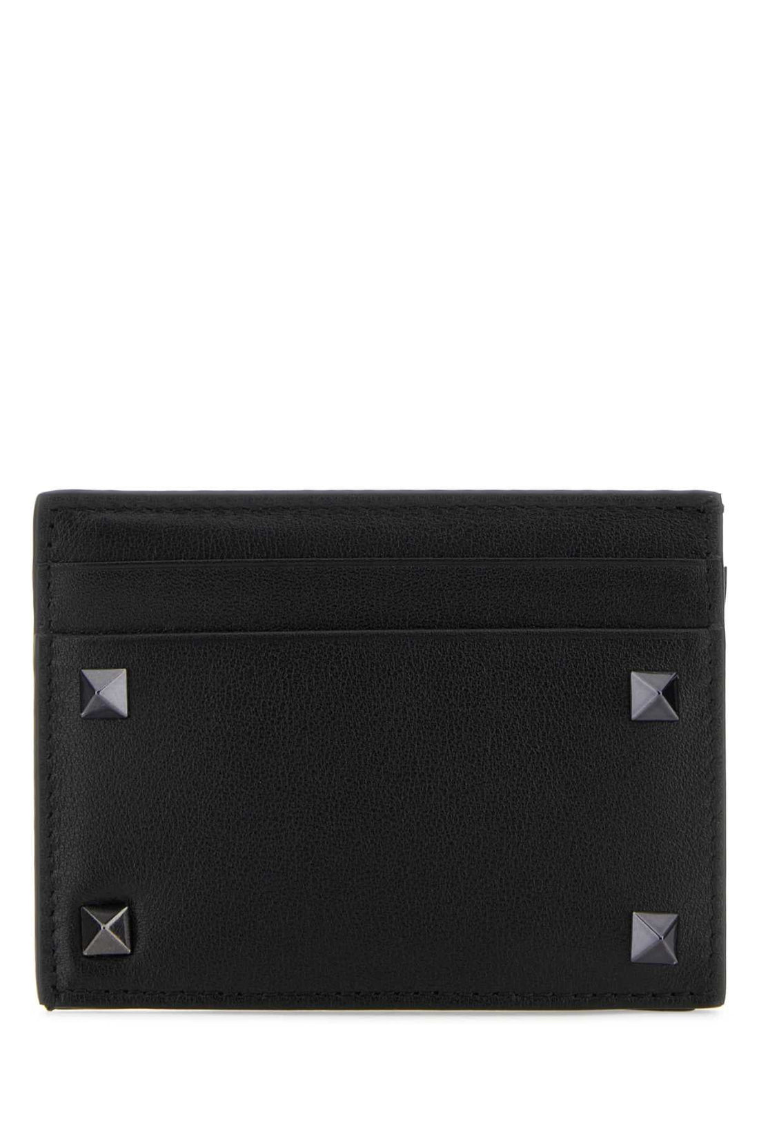 Valentino Garavani Men Black Leather Rockstud Card Holder by Luosophy