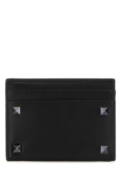 Valentino Garavani Men Black Leather Rockstud Card Holder by Luosophy