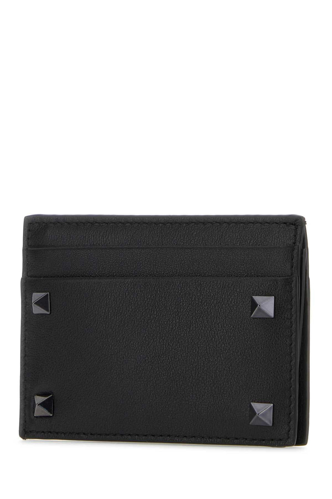 Valentino Garavani Men Black Leather Rockstud Card Holder by Luosophy